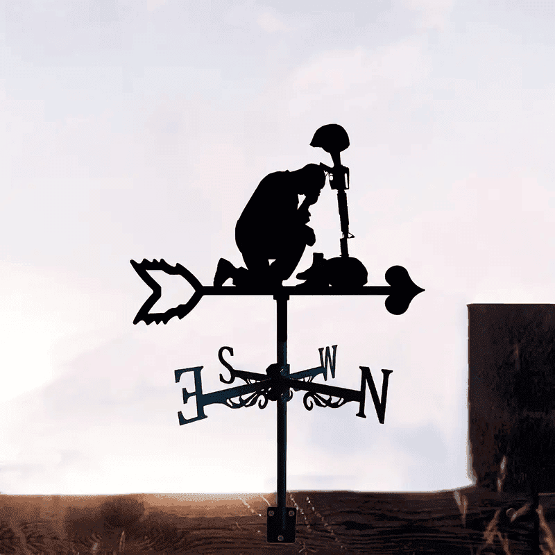 Soldier Stained Memorial Weather Vane, Metal Silhouette Weathervane Home Rooftop Laser Cut Metal Black Weathercock
