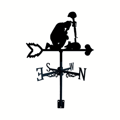 Soldier Stained Memorial Weather Vane, Metal Silhouette Weathervane Home Rooftop Laser Cut Metal Black Weathercock