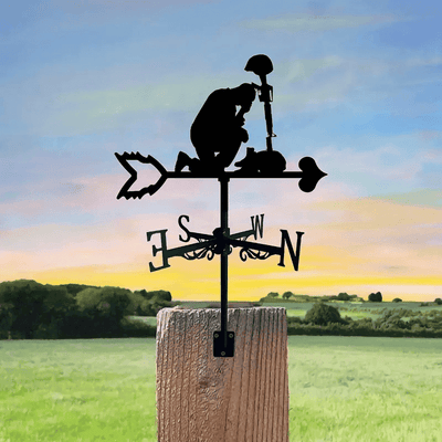 Soldier Stained Memorial Weather Vane, Metal Silhouette Weathervane Home Rooftop Laser Cut Metal Black Weathercock