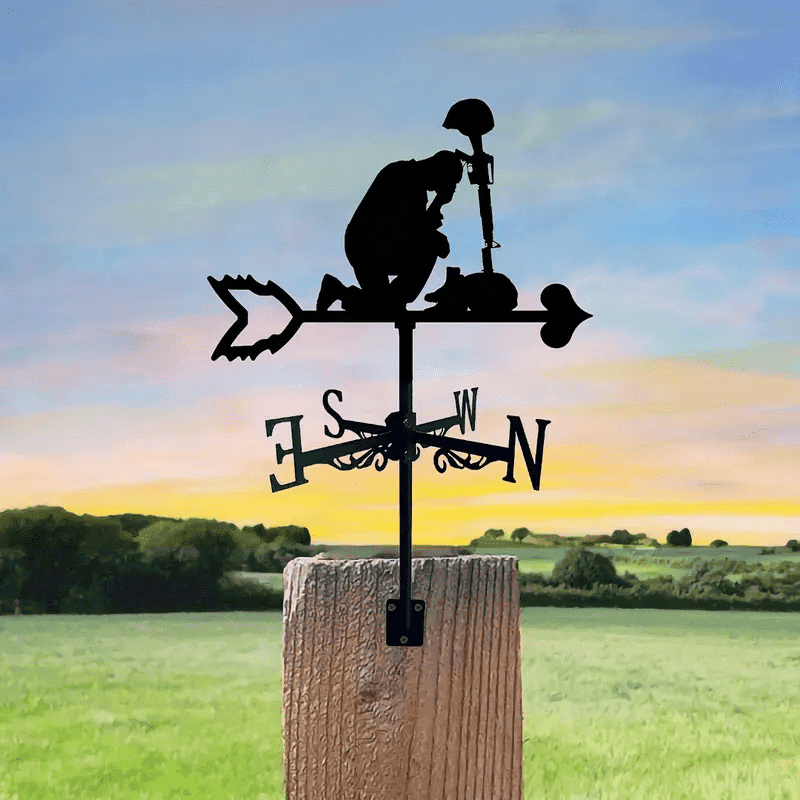 Soldier Stained Memorial Weather Vane, Metal Silhouette Weathervane Home Rooftop Laser Cut Metal Black Weathercock