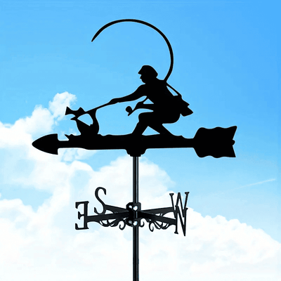 Fisherman Fishing Wind Vane Wind Indicator Garden Black Metal Weather Vane For Home Decor