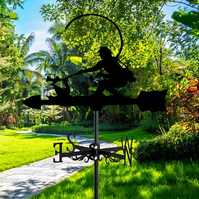 Fisherman Fishing Wind Vane Wind Indicator Garden Black Metal Weather Vane For Home Decor
