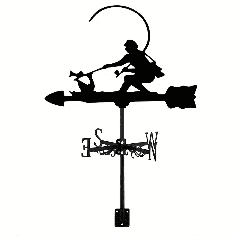 Fisherman Fishing Wind Vane Wind Indicator Garden Black Metal Weather Vane For Home Decor