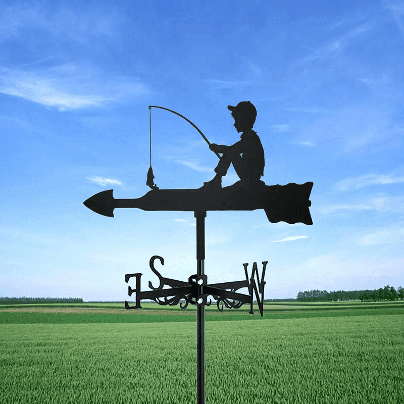 Weather Vane For Little Boy Fishing, Garden Crafts Metal Decorative Weather Vane Outdoor Jewelry, Gift For Fishing Lovers Outdoor Decorative Weather Vane