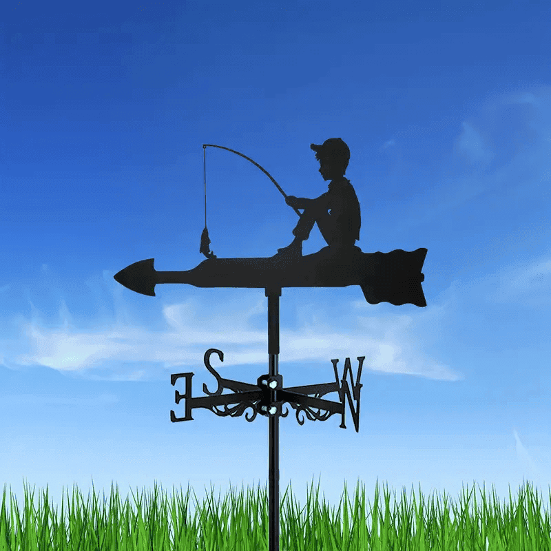 Weather Vane For Little Boy Fishing, Garden Crafts Metal Decorative Weather Vane Outdoor Jewelry, Gift For Fishing Lovers Outdoor Decorative Weather Vane