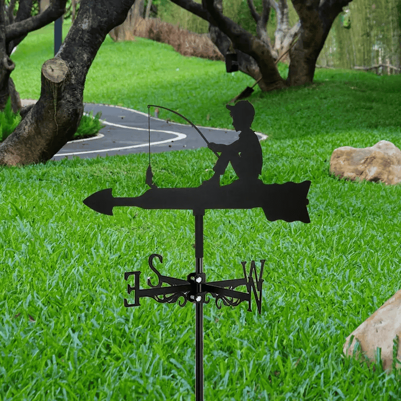 Weather Vane For Little Boy Fishing, Garden Crafts Metal Decorative Weather Vane Outdoor Jewelry, Gift For Fishing Lovers Outdoor Decorative Weather Vane