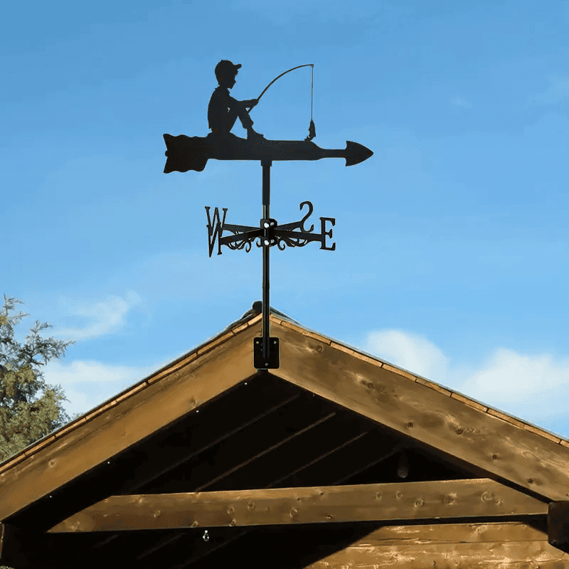 Weather Vane For Little Boy Fishing, Garden Crafts Metal Decorative Weather Vane Outdoor Jewelry, Gift For Fishing Lovers Outdoor Decorative Weather Vane