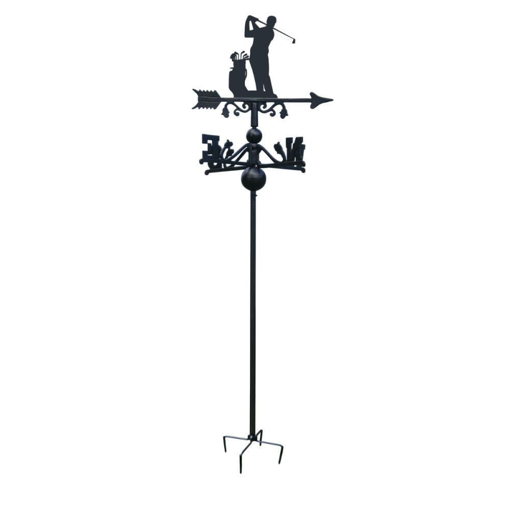 Freestanding Golfer Metal Weathervane, Golf Metal Silhouette Wind Direction Indicator