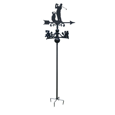 Freestanding Golfer Metal Weathervane, Golf Metal Silhouette Wind Direction Indicator