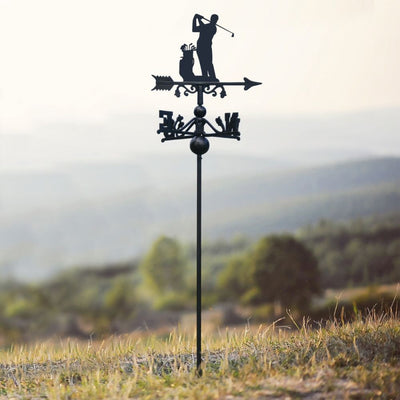 Freestanding Golfer Metal Weathervane, Golf Metal Silhouette Wind Direction Indicator