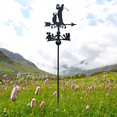 Freestanding Golfer Metal Weathervane, Golf Metal Silhouette Wind Direction Indicator