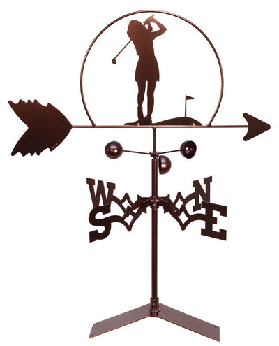 Female Golfer Metal Weathervane, Golf Metal Silhouette Wind Direction Indicator
