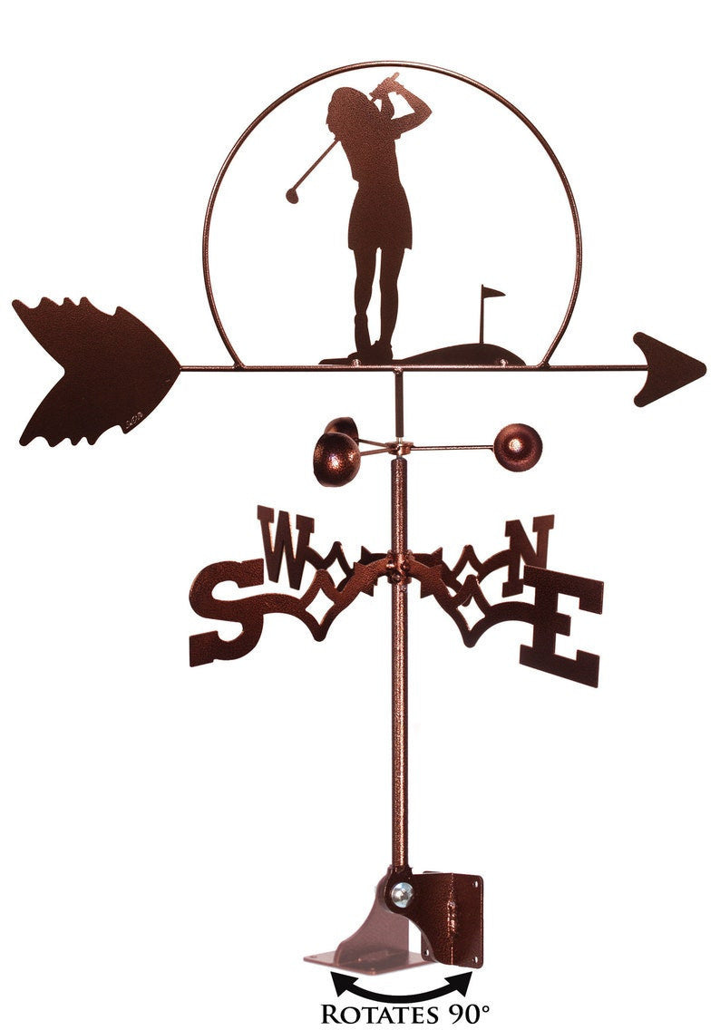 Female Golfer Metal Weathervane, Golf Metal Silhouette Wind Direction Indicator