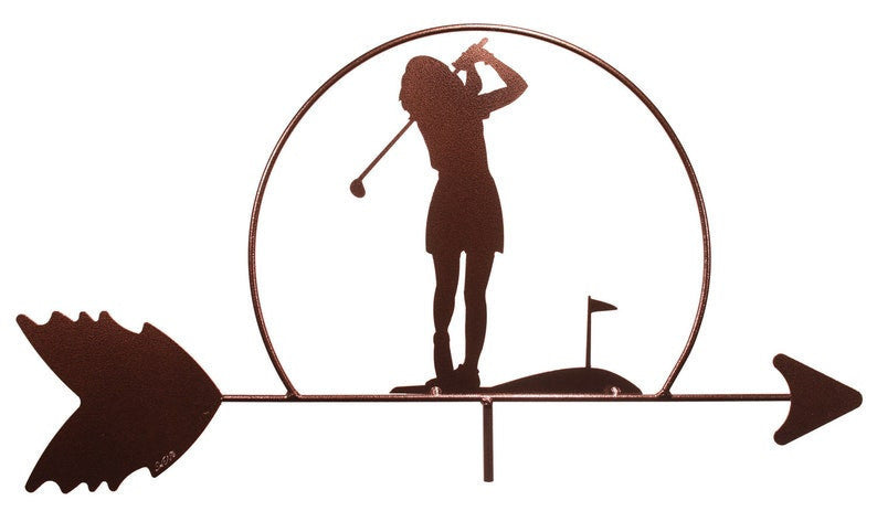 Female Golfer Metal Weathervane, Golf Metal Silhouette Wind Direction Indicator