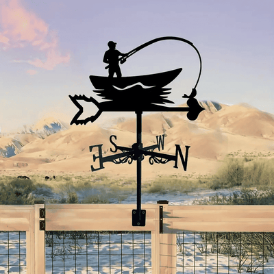 Fishing Boat Weather Vane, Metal Silhouette Wind Direction Indicator