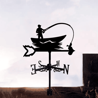 Fishing Boat Weather Vane, Metal Silhouette Wind Direction Indicator