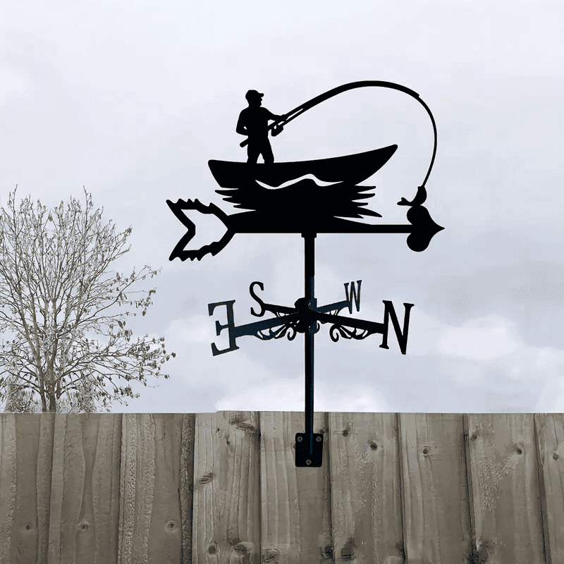 Fishing Boat Weather Vane, Metal Silhouette Wind Direction Indicator