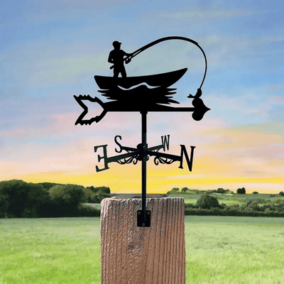 Fishing Boat Weather Vane, Metal Silhouette Wind Direction Indicator