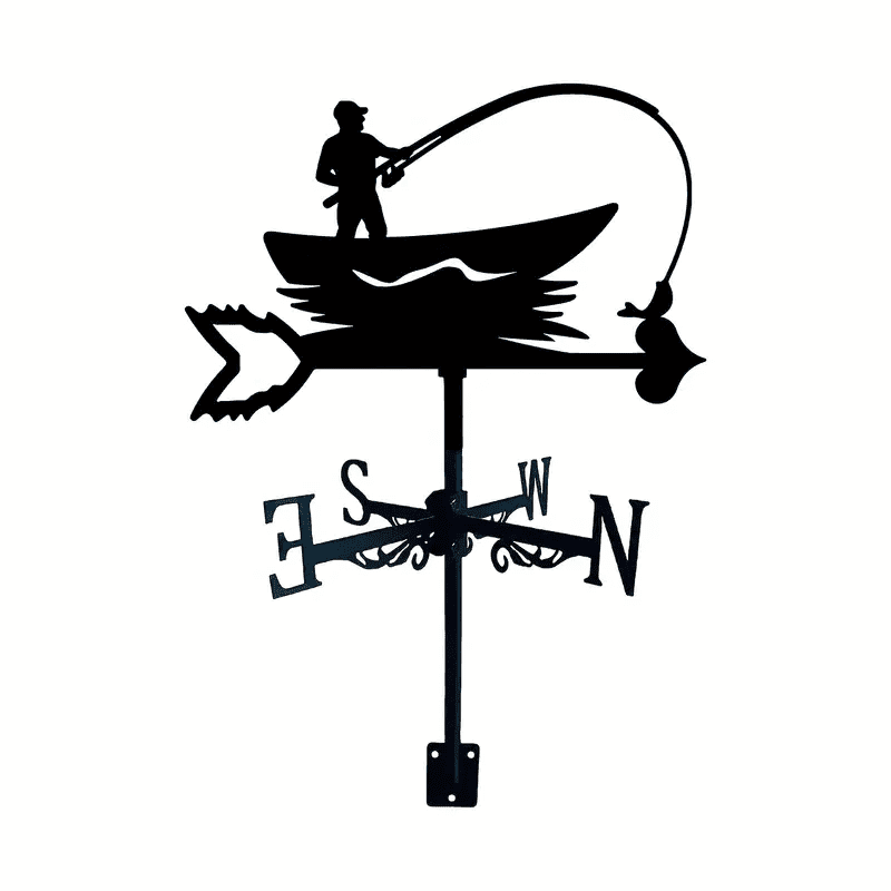 Fishing Boat Weather Vane, Metal Silhouette Wind Direction Indicator