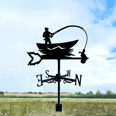 Fishing Boat Weather Vane, Metal Silhouette Wind Direction Indicator