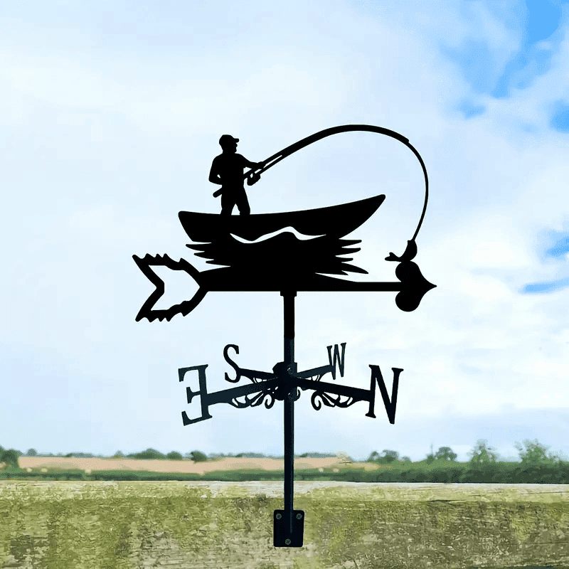 Fishing Boat Weather Vane, Metal Silhouette Wind Direction Indicator