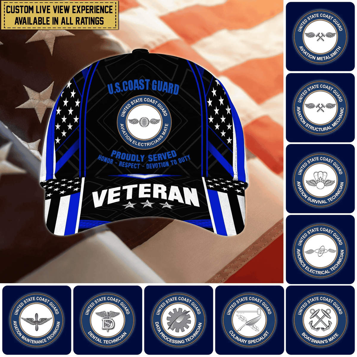 Customized U.S Coast Guard Ratings Veteran Cap