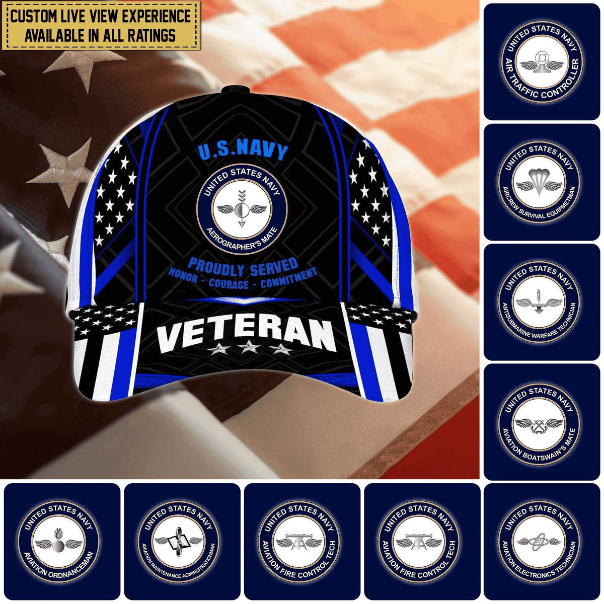 Customized U.S Navy Ratings Veteran Cap