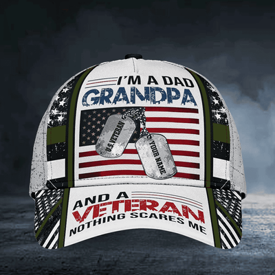 I Am A Dad Grandpa And A Veteran Nothing Scares Me Multicolor Veteran Cap 3D Printed