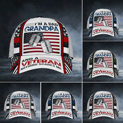 I Am A Dad Grandpa And A Veteran Nothing Scares Me Multicolor Veteran Cap 3D Printed