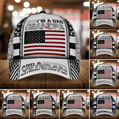 I Am A Dad Grandpa And A Veteran Nothing Scares Me Multicolor Veteran Cap 3D Printed Camo Cap