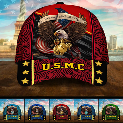 All Gave Some Some Gave All Multiservice U.S. Veteran 3D Printed Eagle USA Flag Cap