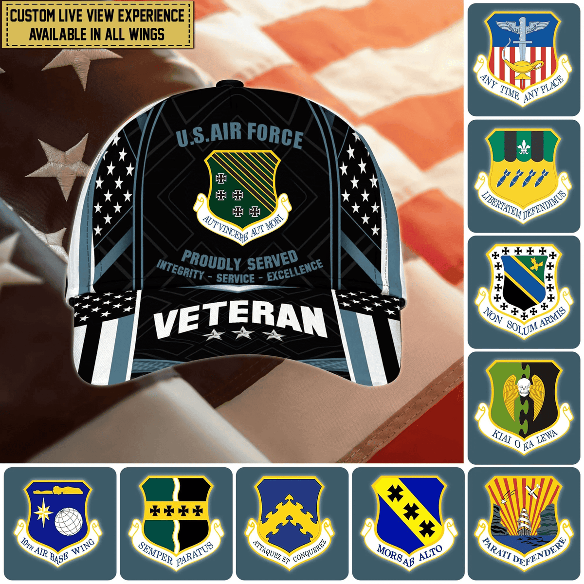 Customized U.S Air Force Wings Veteran Cap