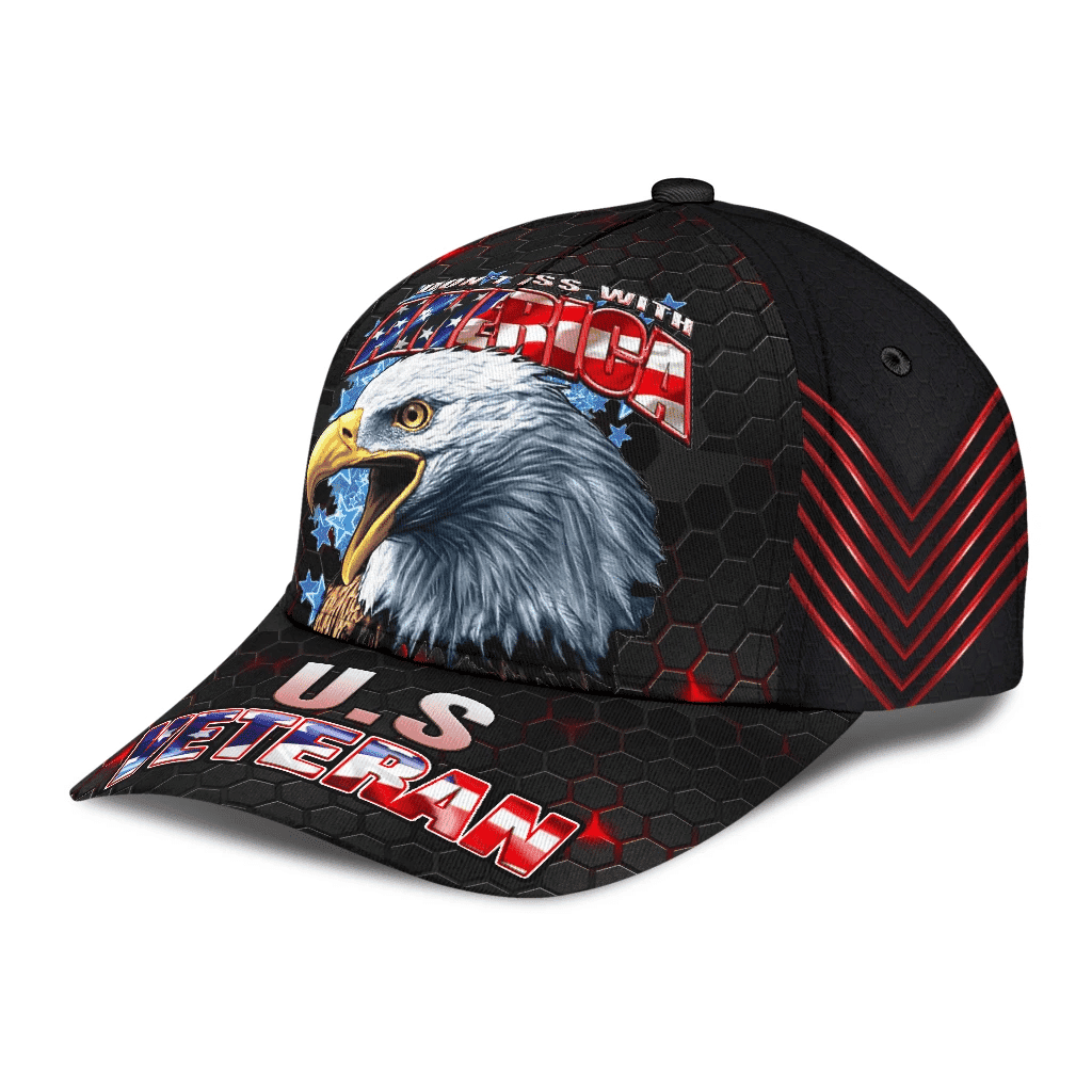 Don't Miss With American U.S Veteran Cap 3D Printed Eagle USA Flag Cap
