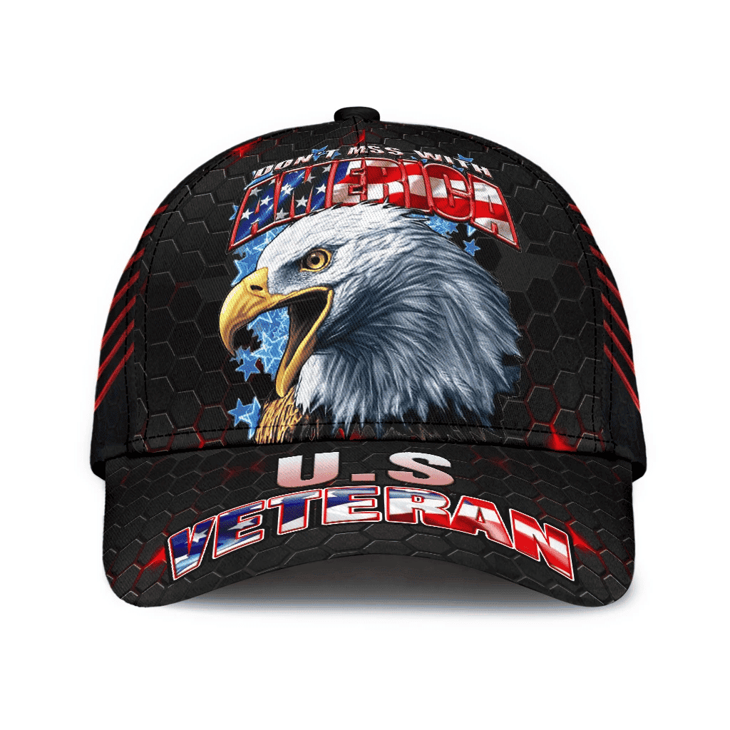 Don't Miss With American U.S Veteran Cap 3D Printed Eagle USA Flag Cap