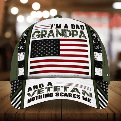 I Am A Dad Grandpa And A Veteran Nothing Scares Me Personalized Multicolor Veteran Cap 3D Printed