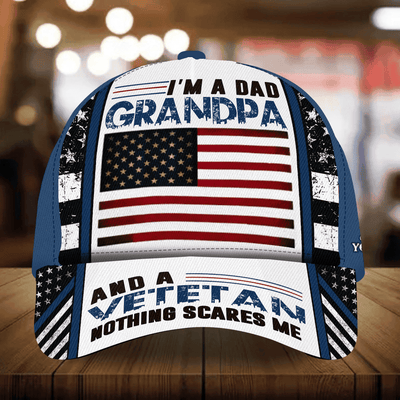 I Am A Dad Grandpa And A Veteran Nothing Scares Me Personalized Multicolor Veteran Cap 3D Printed