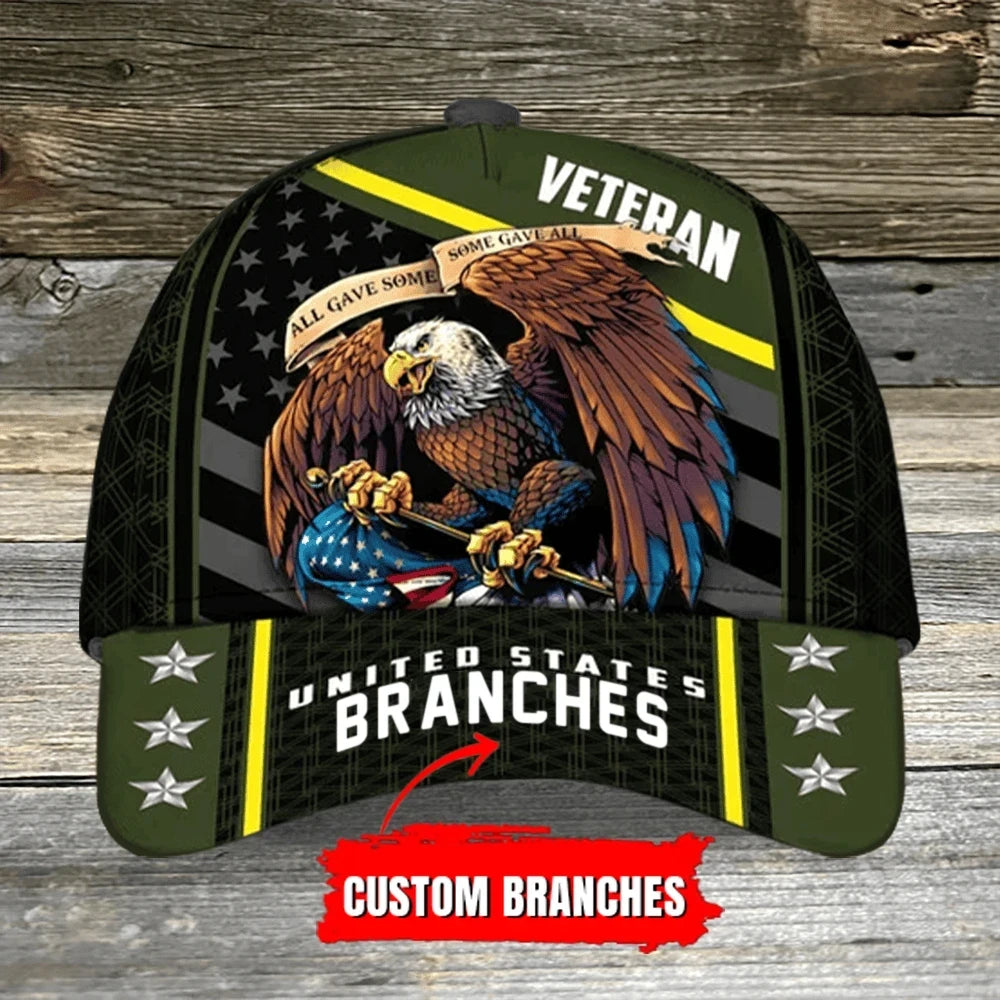 Custom Eagle U.S. Branches Veteran All Over Print Cap