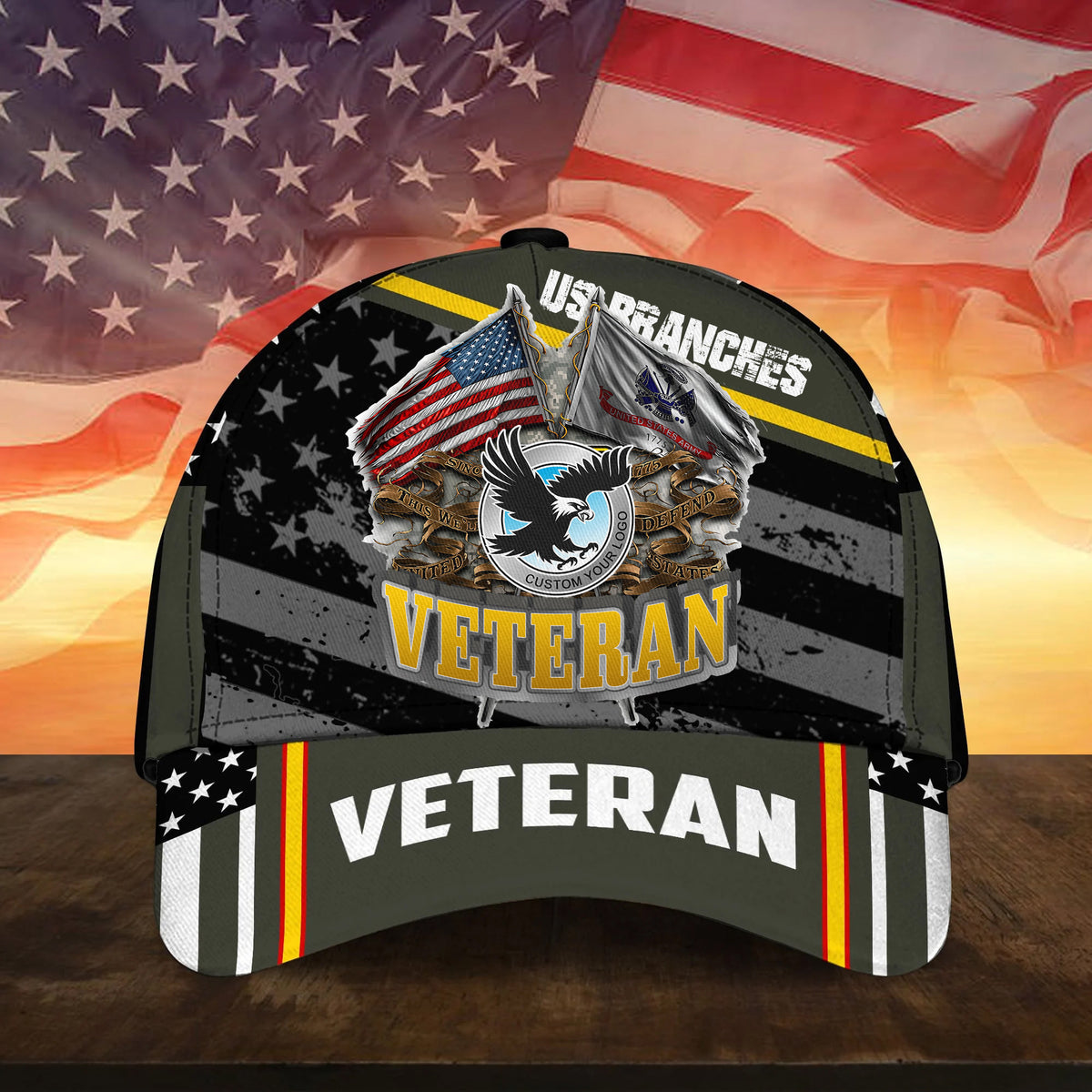 Custom U.S Branches Veteran 3D Cap USA Flag Cap