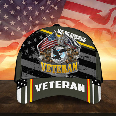 Custom U.S Branches Veteran 3D Cap USA Flag Cap