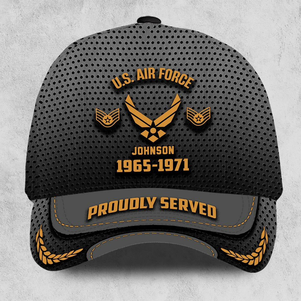 Customized U.S Air Force Veteran Hat – 3D Cap Personalized With Rank Military Style Ball