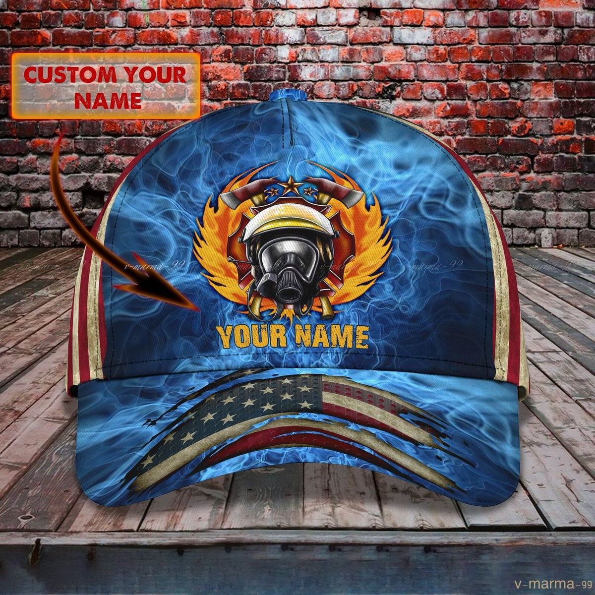 Customized Firefighter America Hat – 3D Cap Personalized Classic Baseball Cap