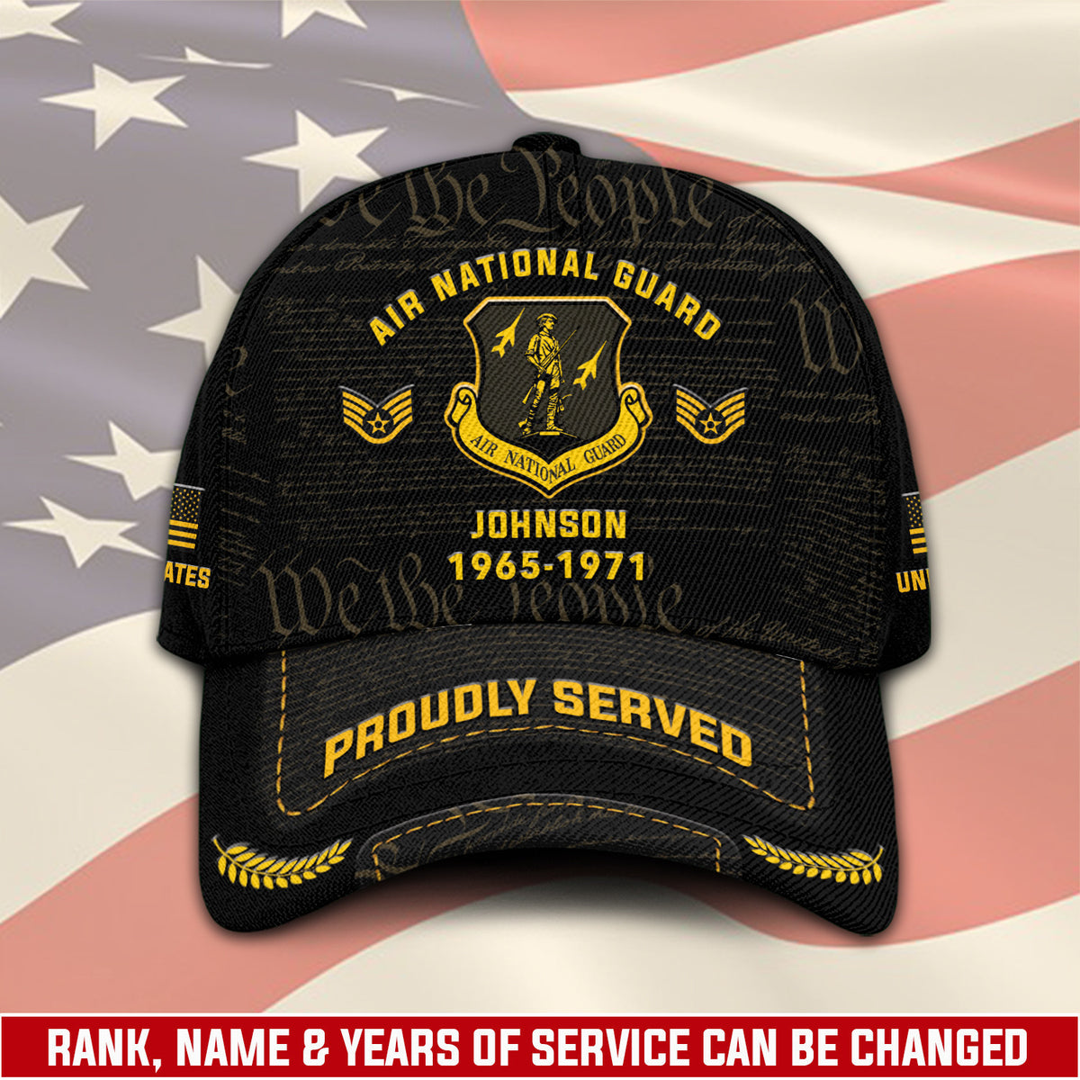 Customized U.S Air National Guard Veteran Hat – Print Cap Personalized With Rank Military Style Ball