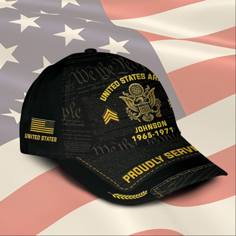 Customized U.S Branches Veteran Hat – Print Cap Personalized With Rank Military Style Ball