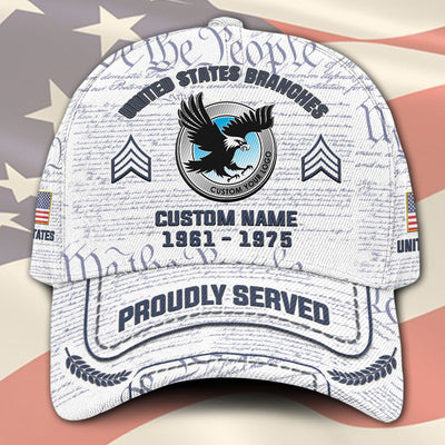 Customized U.S. Branches Veteran Hat - Personalized Rank and Military Style Ball Cap Printing