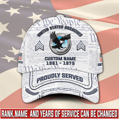 Customized U.S. Branches Veteran Hat - Personalized Rank and Military Style Ball Cap Printing