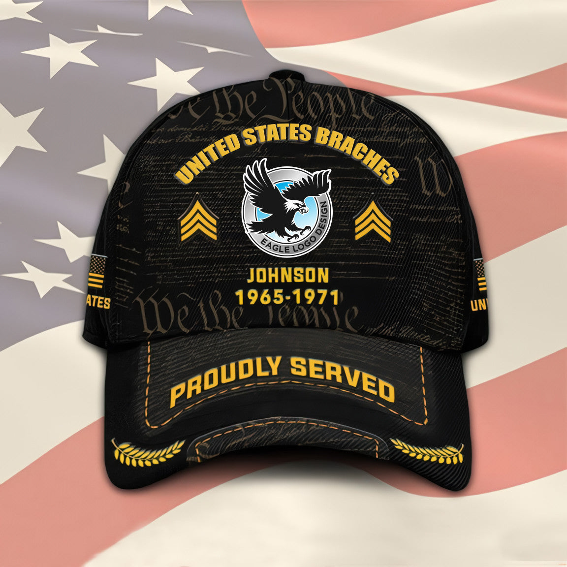 Customized U.S Branches Veteran Hat – Print Cap Personalized With Rank Military Style Ball