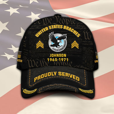 Customized U.S Branches Veteran Hat – Print Cap Personalized With Rank Military Style Ball