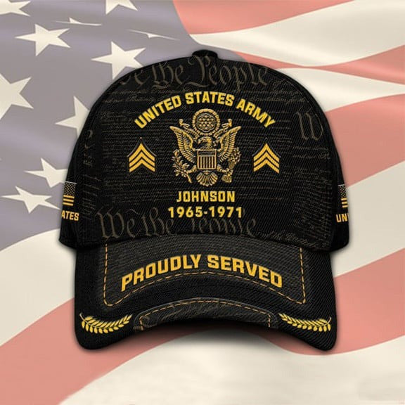 Customized U.S Branches Veteran Hat – Print Cap Personalized With Rank Military Style Ball
