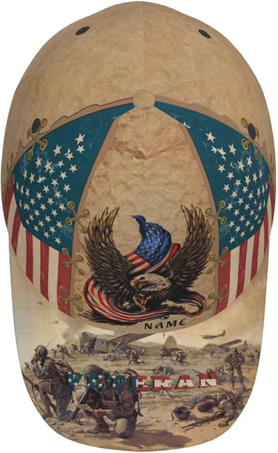 Custom Veteran Hat US Eagle Vintage Style Unisex 3D Classic Cap
