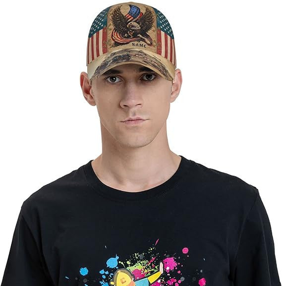 Custom Veteran Hat US Eagle Vintage Style Unisex 3D Classic Cap